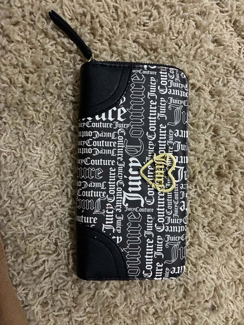 Juicy Couture Black and White Logo Zip Around Wallet